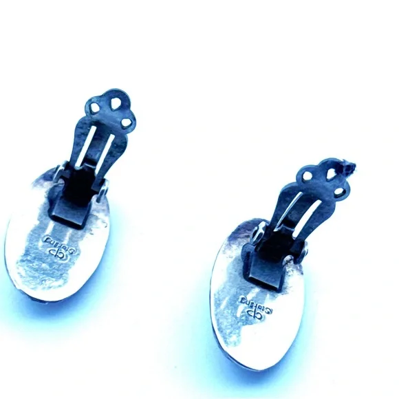 Vintage Handmade Native American Southwestern Sterling Turquoise Clip Earring 4g - Picture 7 of 8